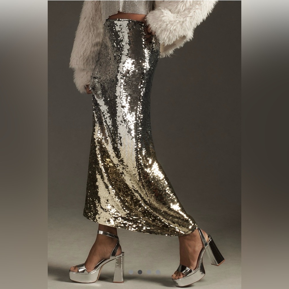 Anthropologie Skirt low rise Ombré Sequin Sz M NWT 37” L Natural waist is 29-30” - Picture 5 of 10